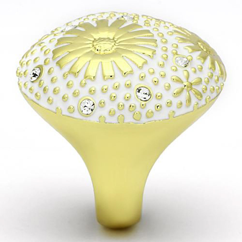 ARTK875 Stainless Steel 14k Gold Ion Plated Crystal & Epoxy Dome Ring Women's Size 5-10